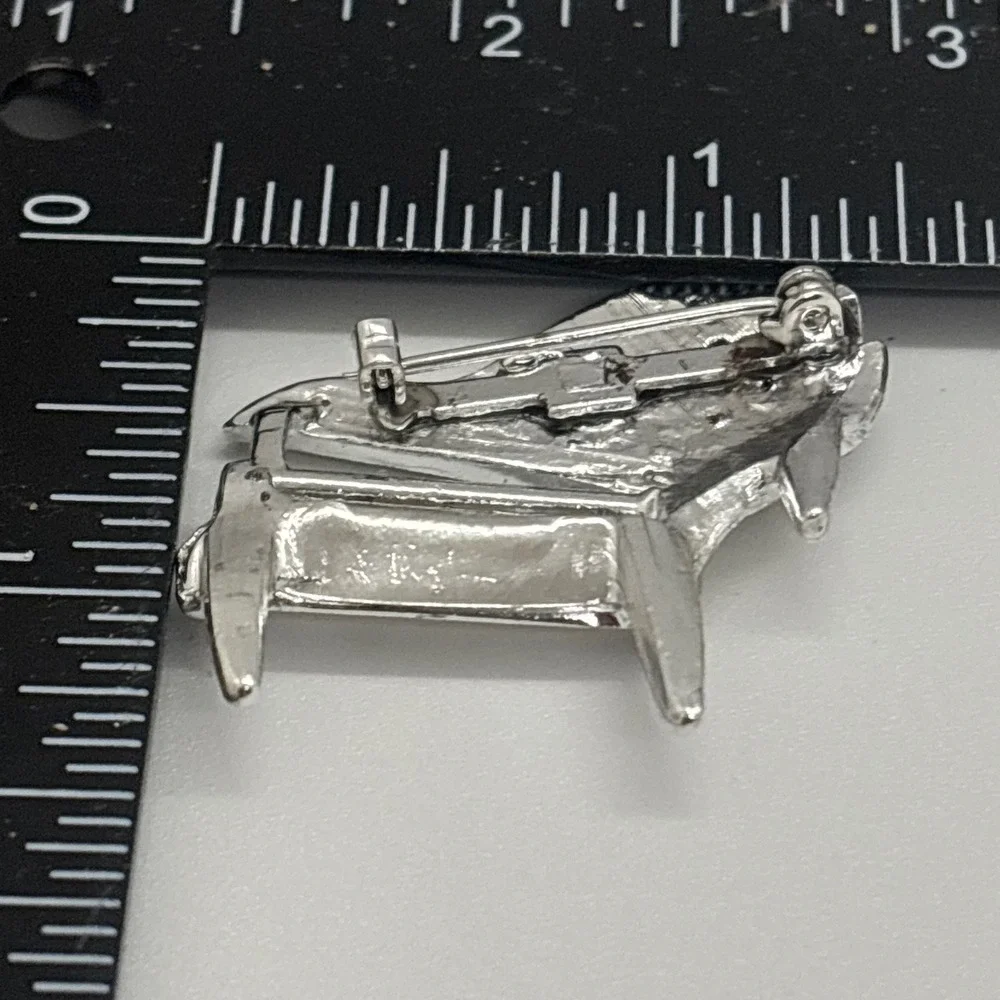 Vintage Piano Brooch Silver Tone Grand Rhinestone‎ Musical Jewelry 4511
